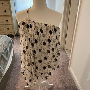 W by Worth, asymmetrical white w black polka dots top — size 6